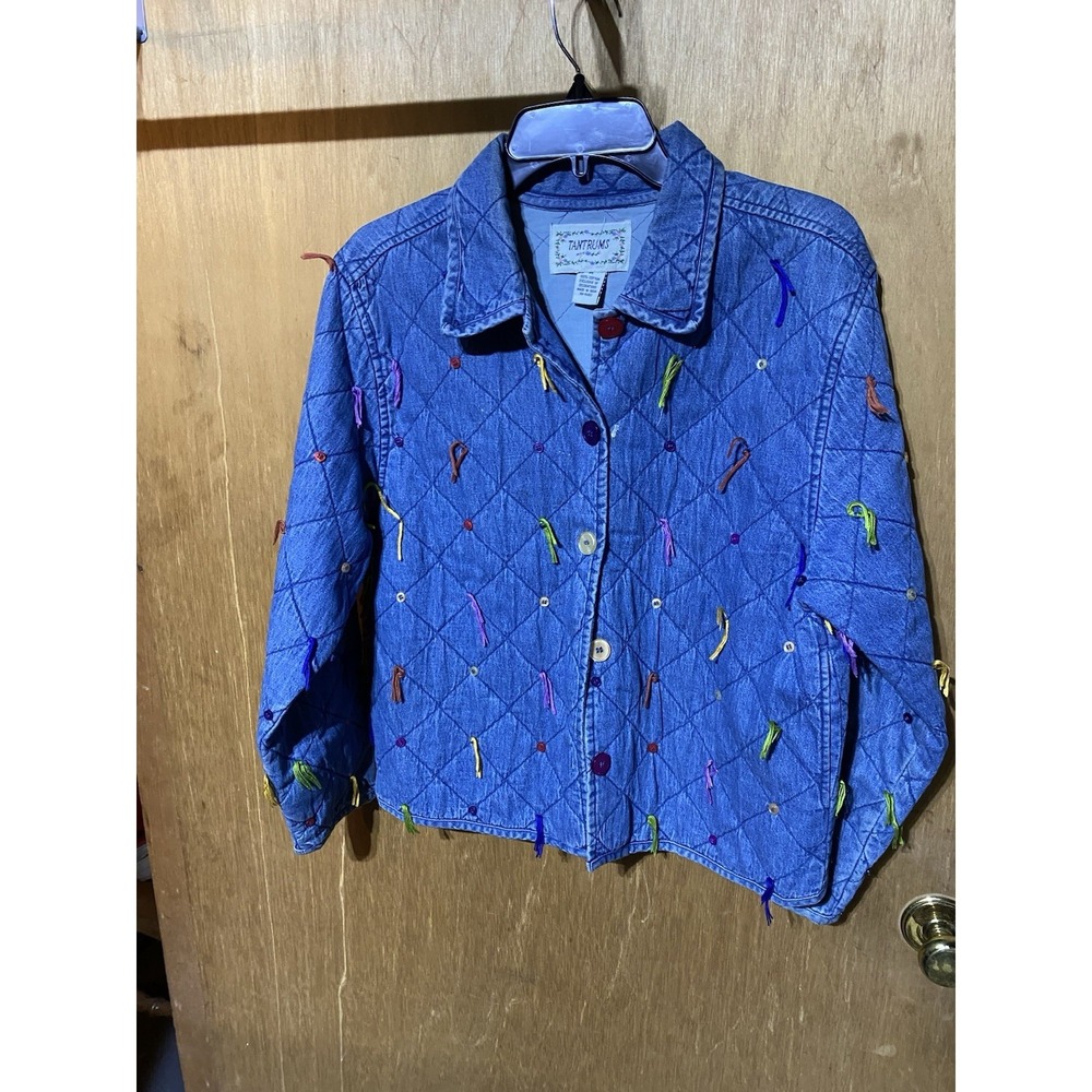 Vintage 1990s Tantrum Quilted Denim Jacket size Medium Womens